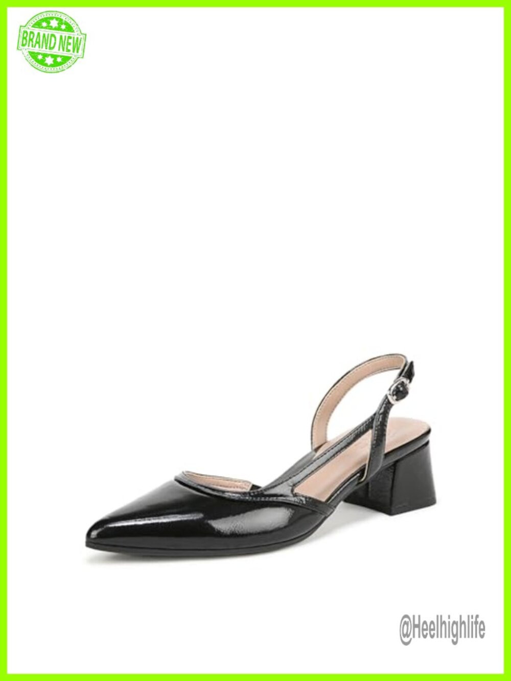 Pointed Toe Slingback Block Heel Dress Pumps with Adjustable Buckle